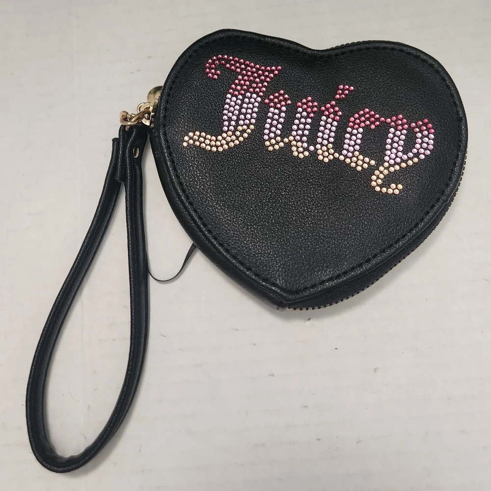 Juicy Couture Black Heart Wristlet Ombre Pink Stones